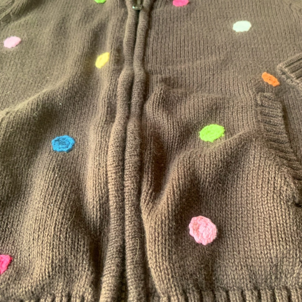 GYMBOREE VINTAGE Lots of Dots Line Brown Zip Up Sweater - Size 8 - Picture 3 of 3